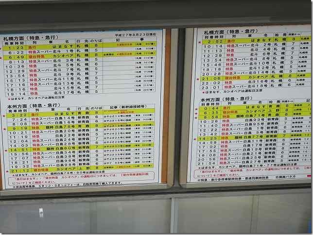 函館駅　北海道新幹線開業前　時刻表